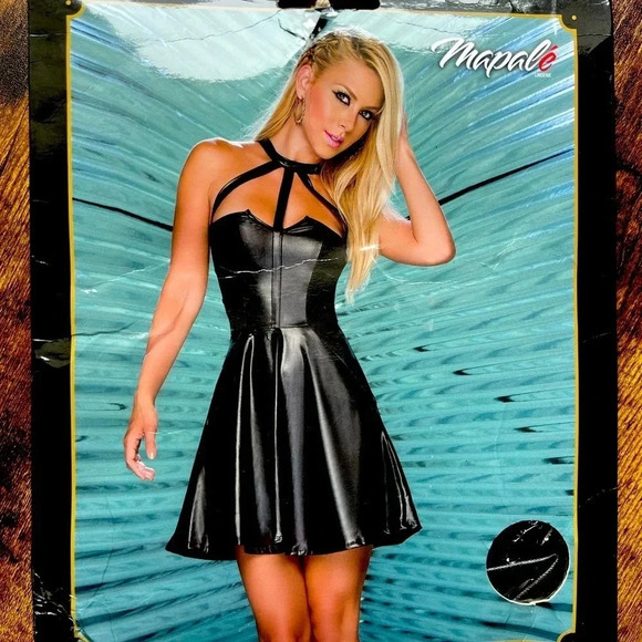 SET: Mapale | pleather lingerie dress + nipple tassels. Size: L. - Picture 1 of 9